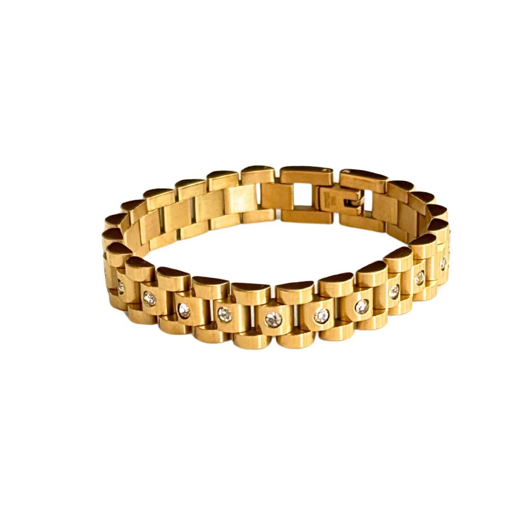 Gold Watchband Bracelet with Cubic Zirconia - Private Gallery Boutique