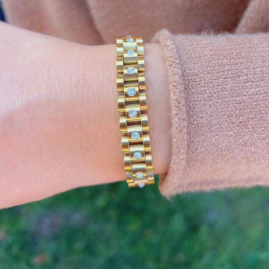 Gold Watchband Bracelet with Cubic Zirconia - Private Gallery Boutique
