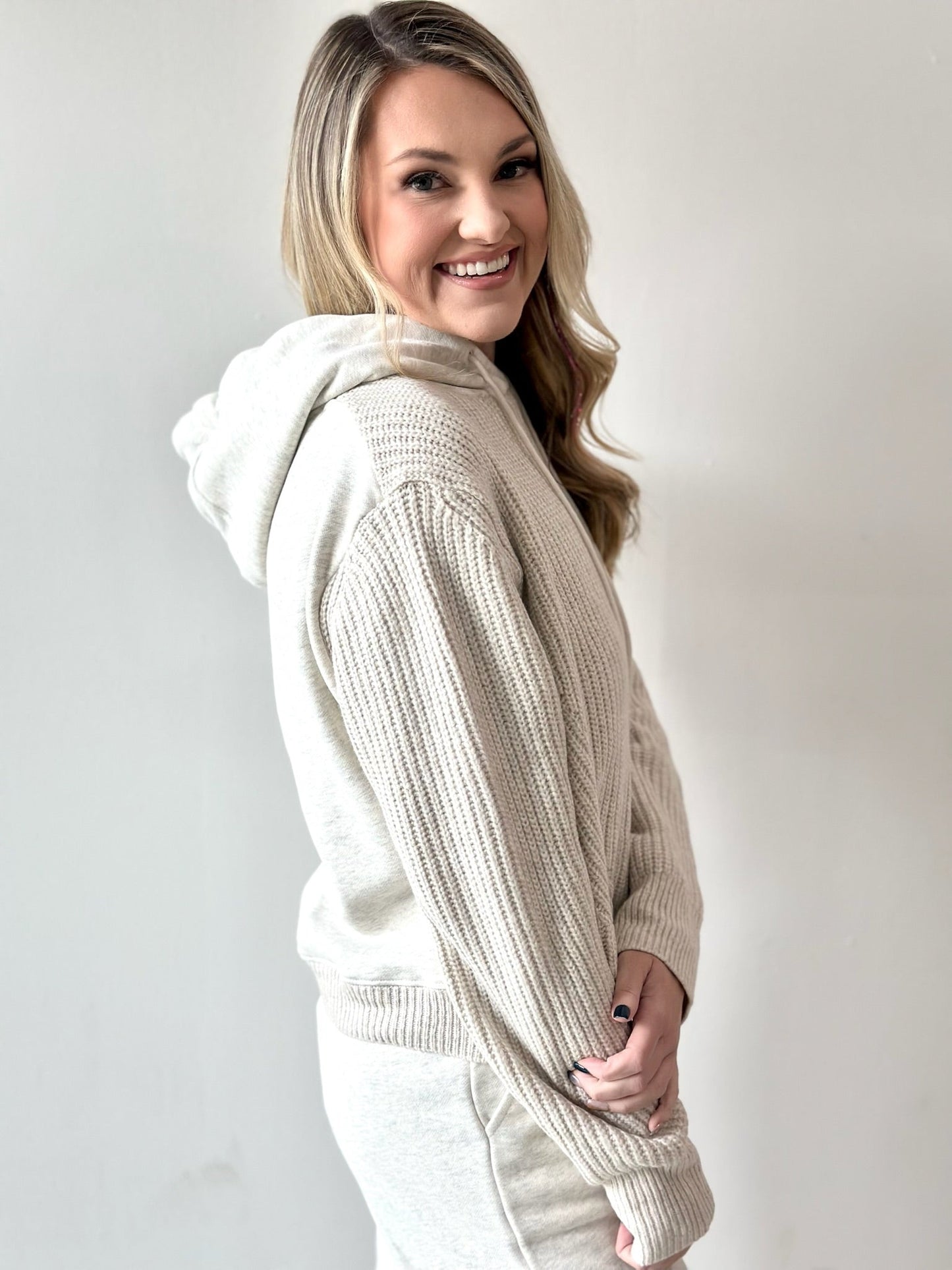 Knitted Mixed Media Hoodie & Pant Set - Private Gallery Boutique