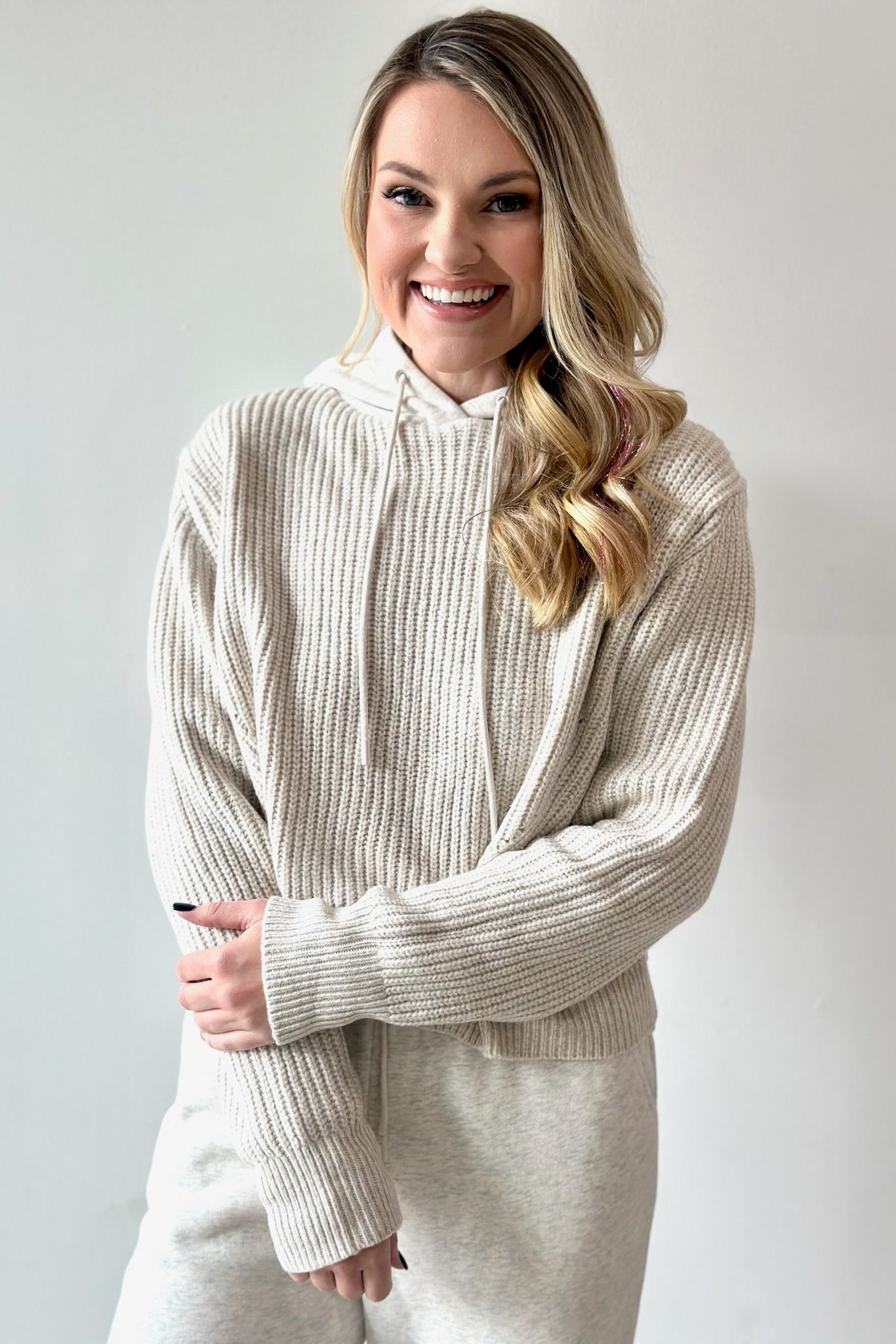 Knitted Mixed Media Hoodie & Pant Set - Private Gallery Boutique