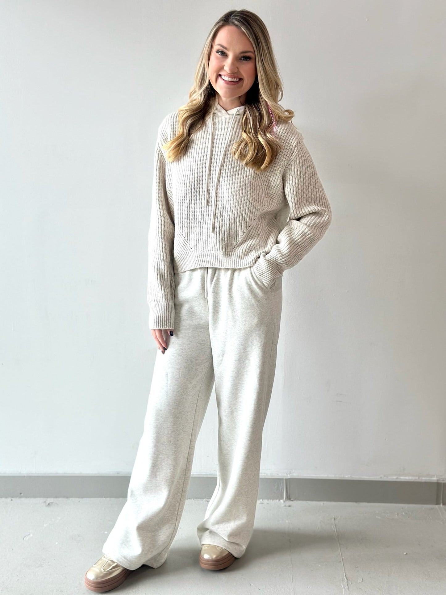 Knitted Mixed Media Hoodie & Pant Set - Private Gallery Boutique