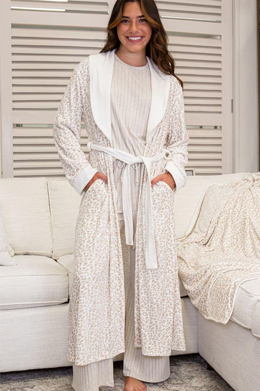 Leopard Harbin Robe - Soft White/Overcast