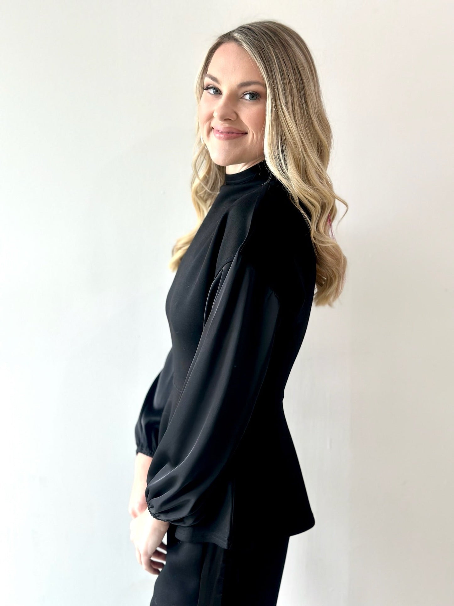 Modal Mock Neck Top with Contrast Satin - Private Gallery Boutique