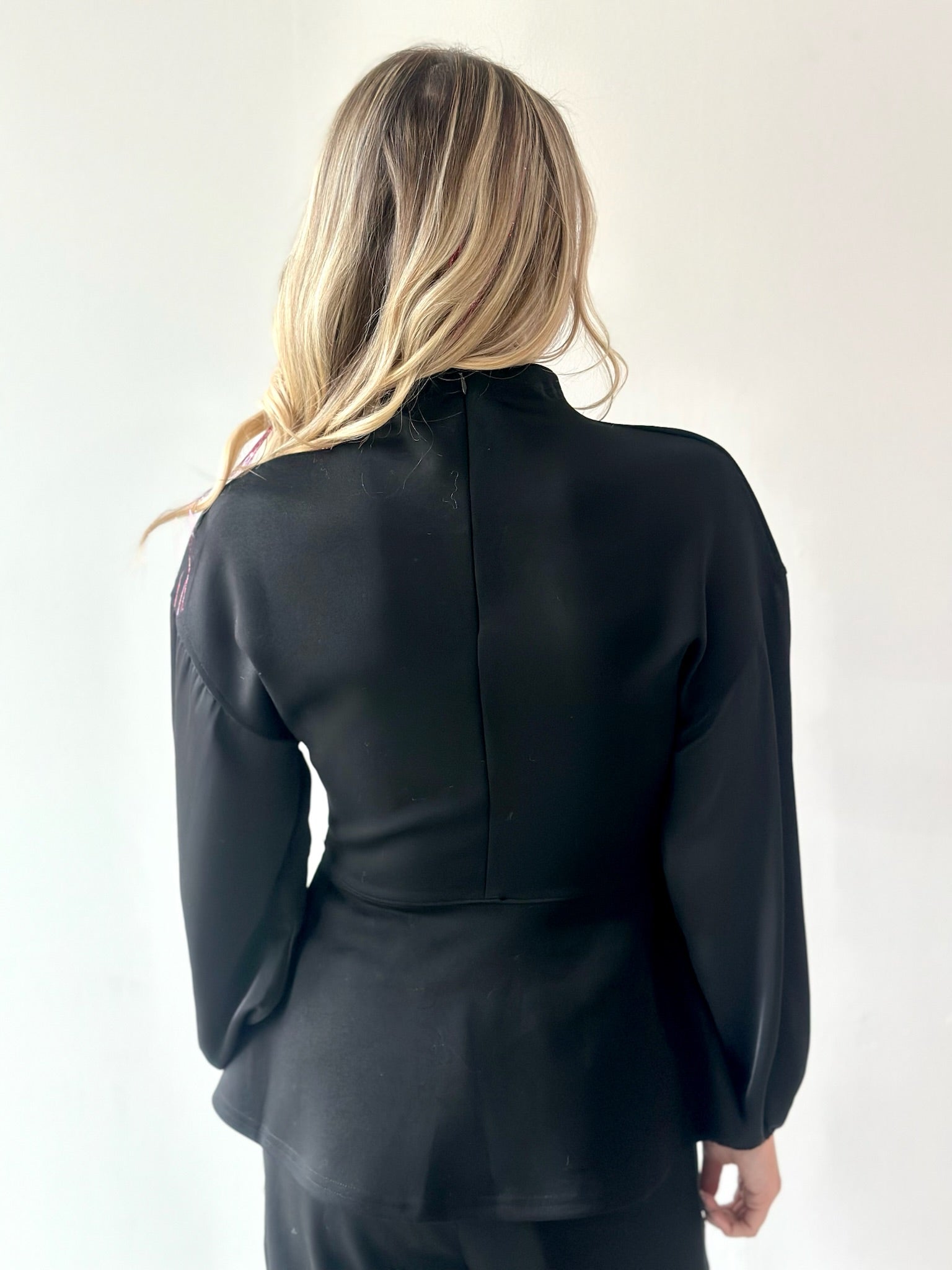 Modal Mock Neck Top with Contrast Satin - Private Gallery Boutique