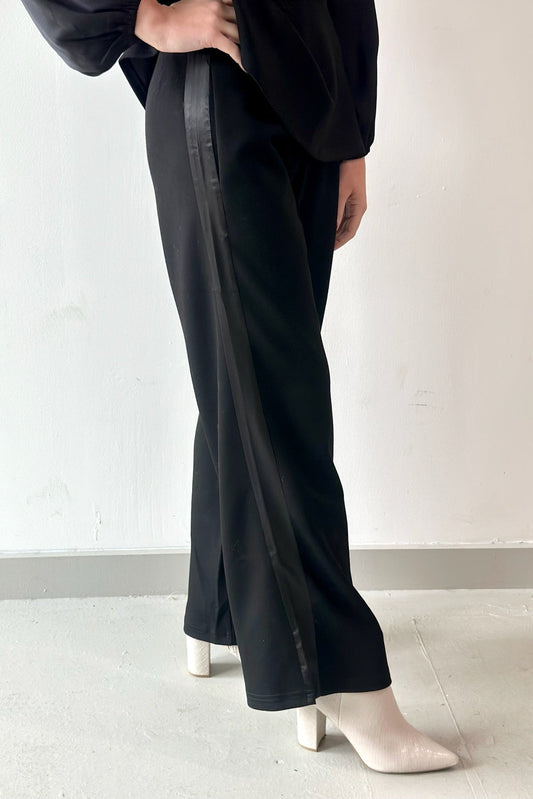Modal Satin Side Stripe Wide Leg Pant - Private Gallery Boutique