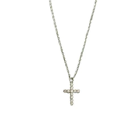 Silver Cross Necklace with Cubic Zirconia - Private Gallery Boutique