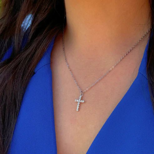 Silver Cross Necklace with Cubic Zirconia - Private Gallery Boutique