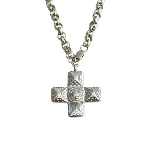 Silver Large Block Cross Pendant Necklace - Private Gallery Boutique