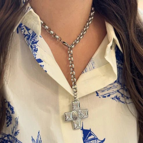 Silver Large Block Cross Pendant Necklace - Private Gallery Boutique