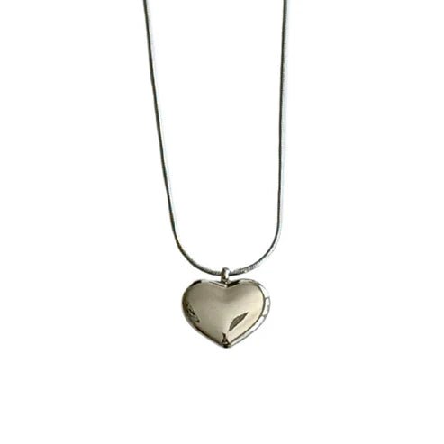 Silver Snake Chain with Small Heart Charm Necklace - Private Gallery Boutique