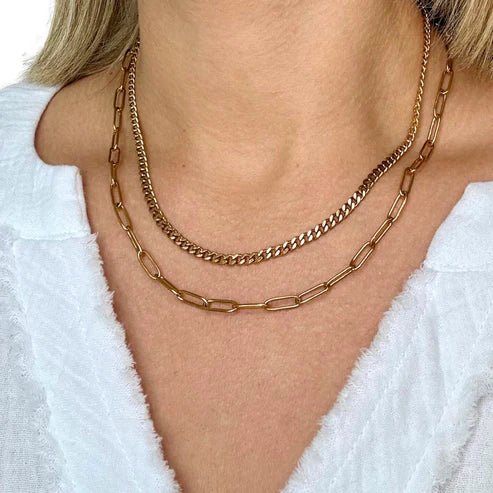 Two - Strand Paperclip Chain Necklace - Private Gallery Boutique