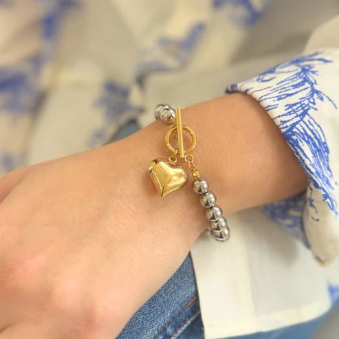 Two - Tone Puff Heart Bracelet - Private Gallery Boutique