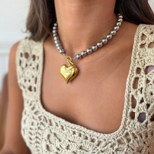 Two - Tone Puffed Heart Choker - Private Gallery Boutique