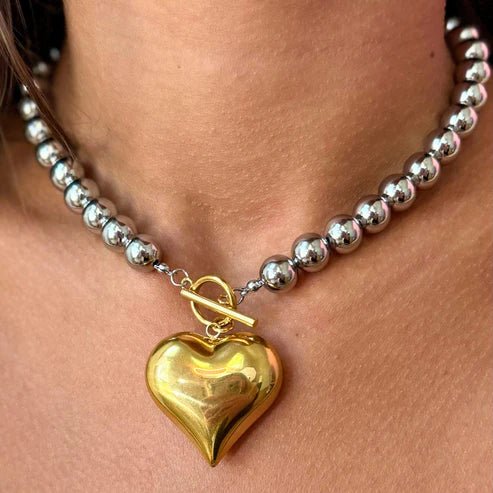 Two - Tone Puffed Heart Choker - Private Gallery Boutique
