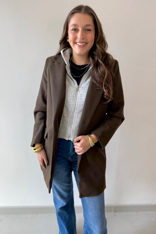 Wool Hooded Contrast Combo Coat - Brown - Private Gallery Boutique