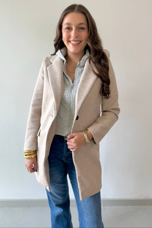 Wool Hooded Contrast Combo Coat - Oat - Private Gallery Boutique