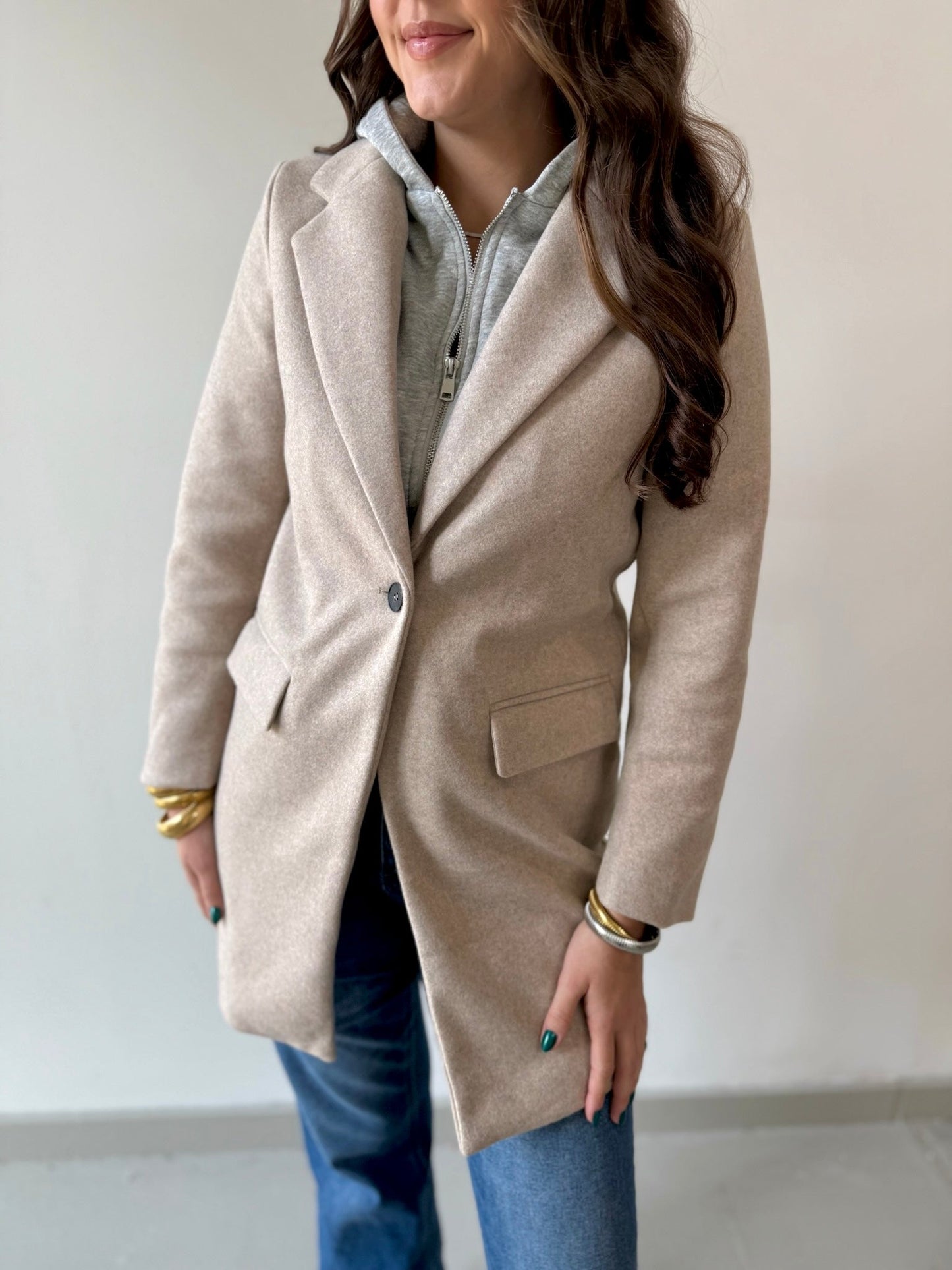 Wool Hooded Contrast Combo Coat - Oat - Private Gallery Boutique