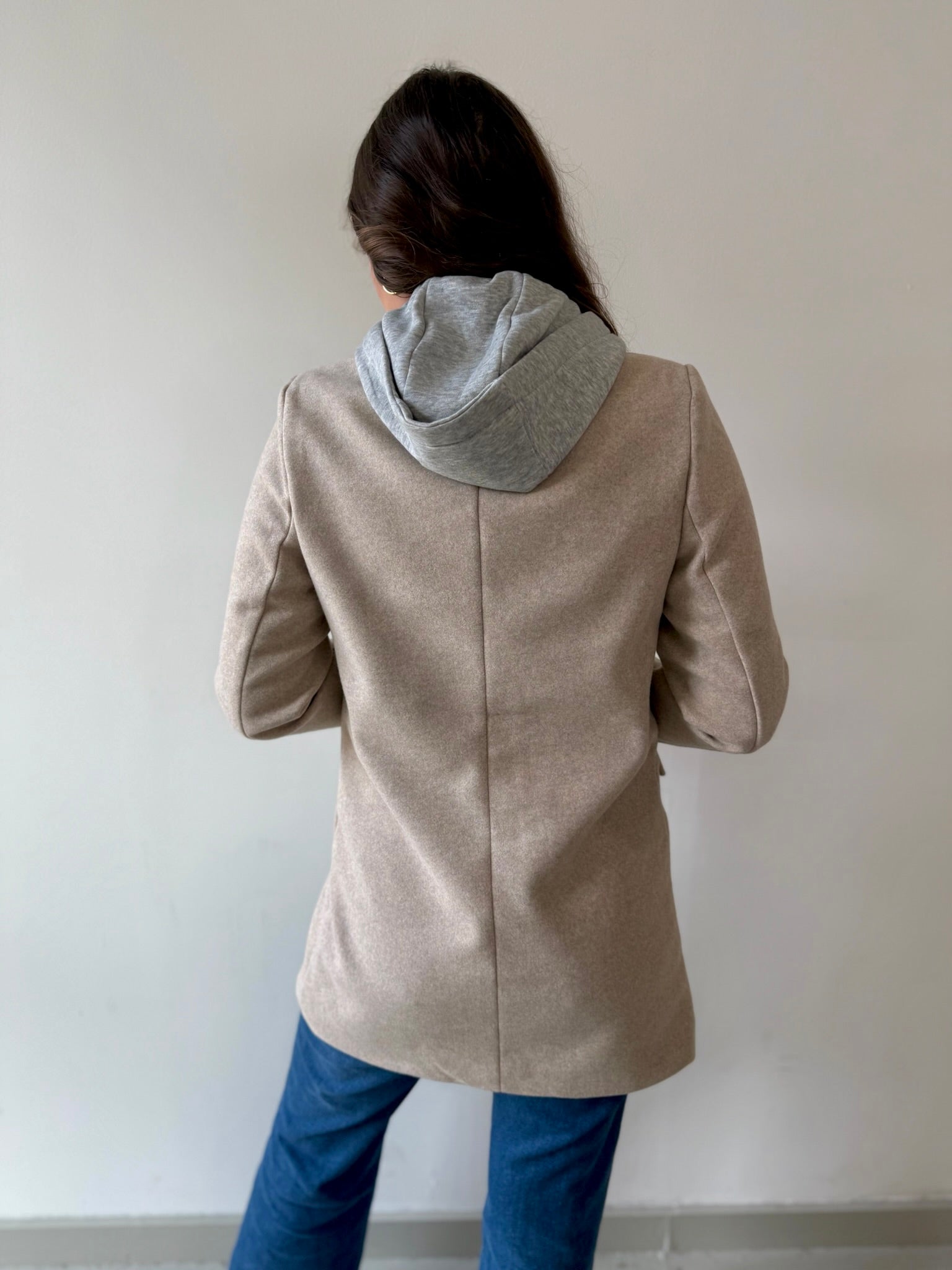 Wool Hooded Contrast Combo Coat - Oat - Private Gallery Boutique